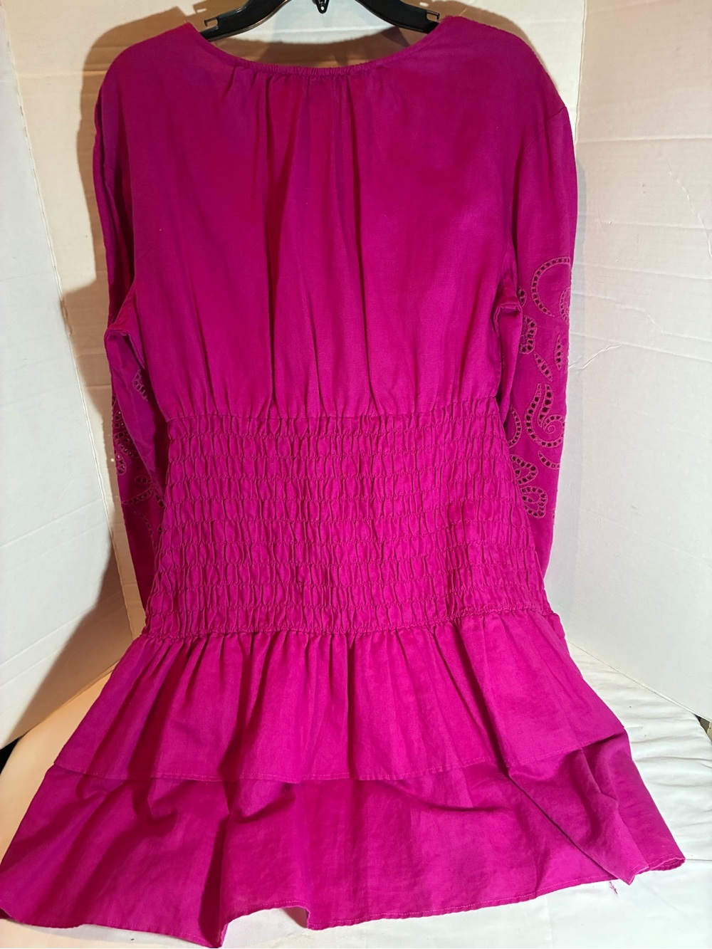 INC International Concepts Magenta Smocked V-Neck Puff Sleeve Dress Size Large - Picture 11 of 11